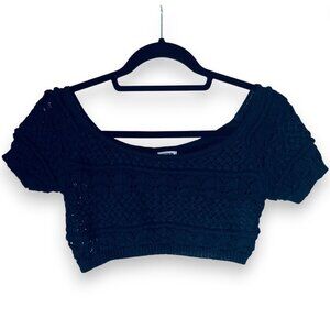 Cotton On Crochet Knit Crop Top Black‎ Short Sleeve Boho Grunge Festival XS